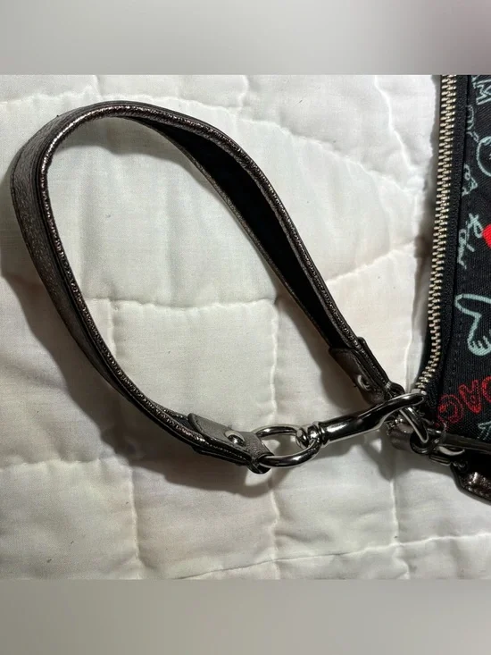 Coach Black Poppy Print Shoulder Bag or Wristlet with Metallic Trim - Picture 5 of 16